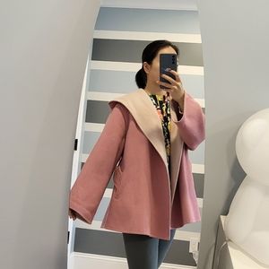 Two tone Pink short wool robe coat